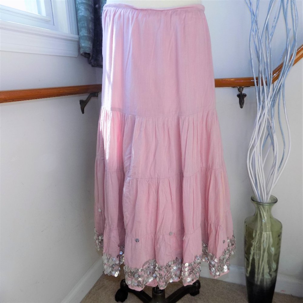 JANE ASHLEY Plus Size 2X Sequins Pink Flare Skirt